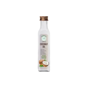 250ml bottle of premium coconut oil exported by Harmain Global Pakistan