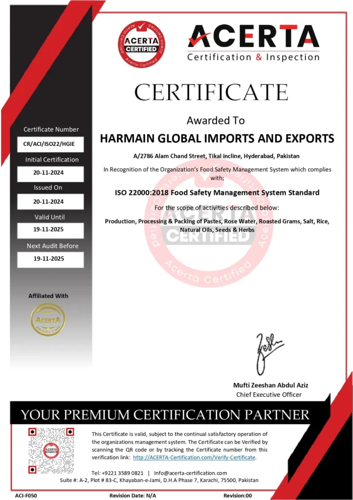 ISO 22000 food safety certificate - Harmain Global