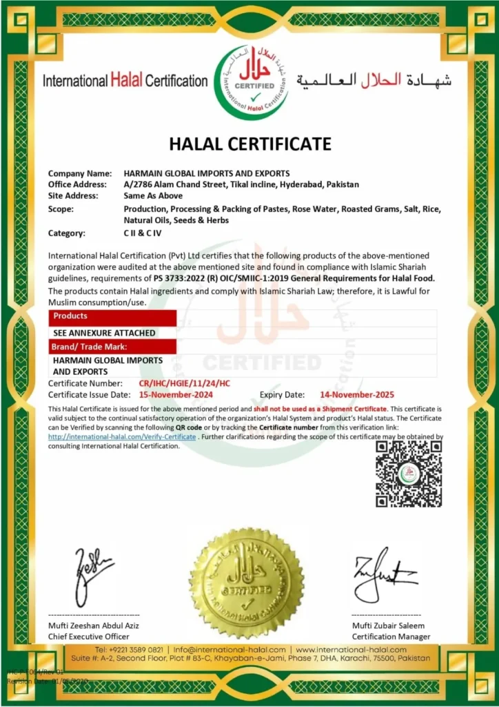 Halal certificate - Harmain Global