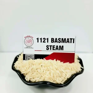 1121 Basmati Steam Rice - Extra long grain premium Pakistani basmati rice in bowl"