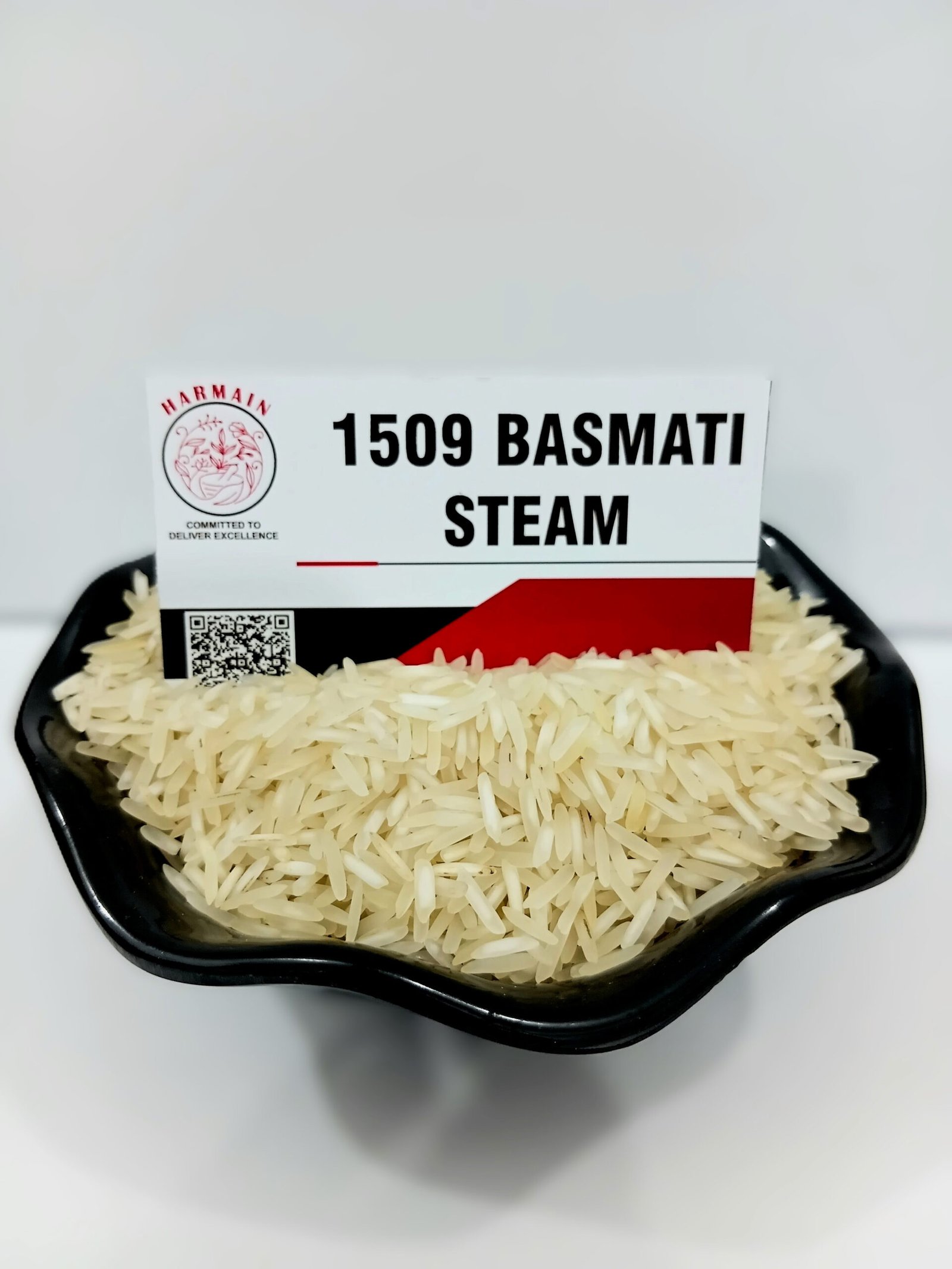 1509 Basmati Steam Rice - Premium medium-long grain Pakistani basmati rice in bowl