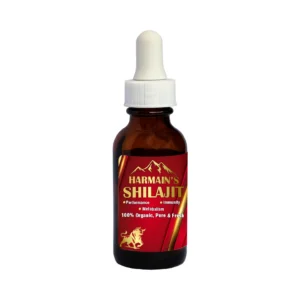 Premium Shilajit Liquid Oil Drops from Pakistan in dropper bottle showing pure Himalayan mineral extract from Harmain Global exporter