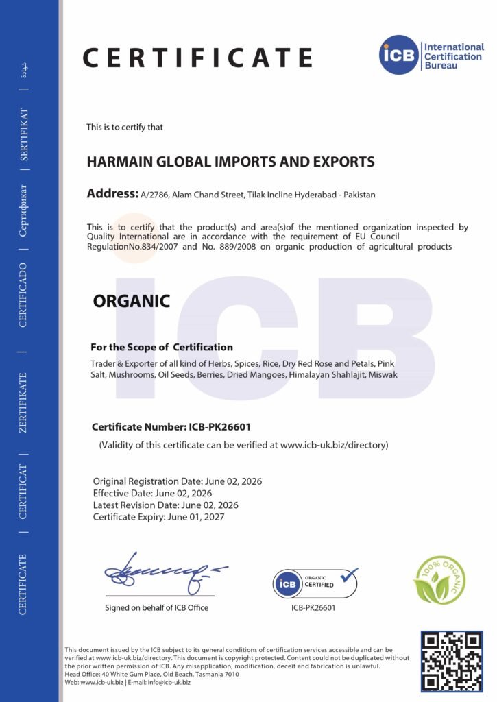 ICB organic certificate - Harmain Global